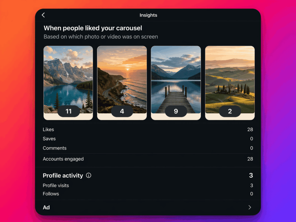 instagram like frame by frame carousel like per singola immagine